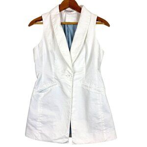 Boston Proper White Sleeveless Blazer Vest Sz 4 Pockets 1 Button Closure Stretch